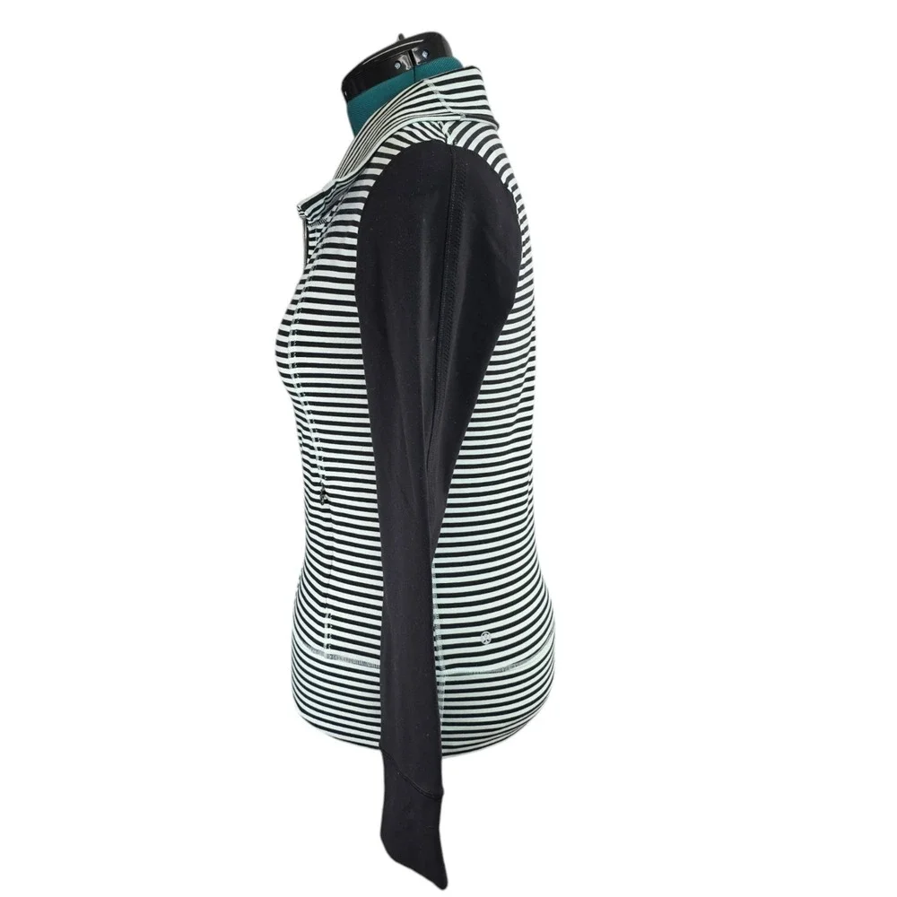 Lululemon Striped Full Zip Track Jacket Mint Green Black Womens‎ 8 Mock Neck